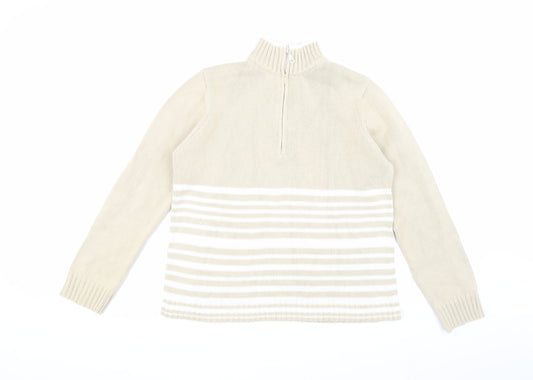 Littlewoods Beige Mock Neck Striped Jumper, Size 14, Casual Women
