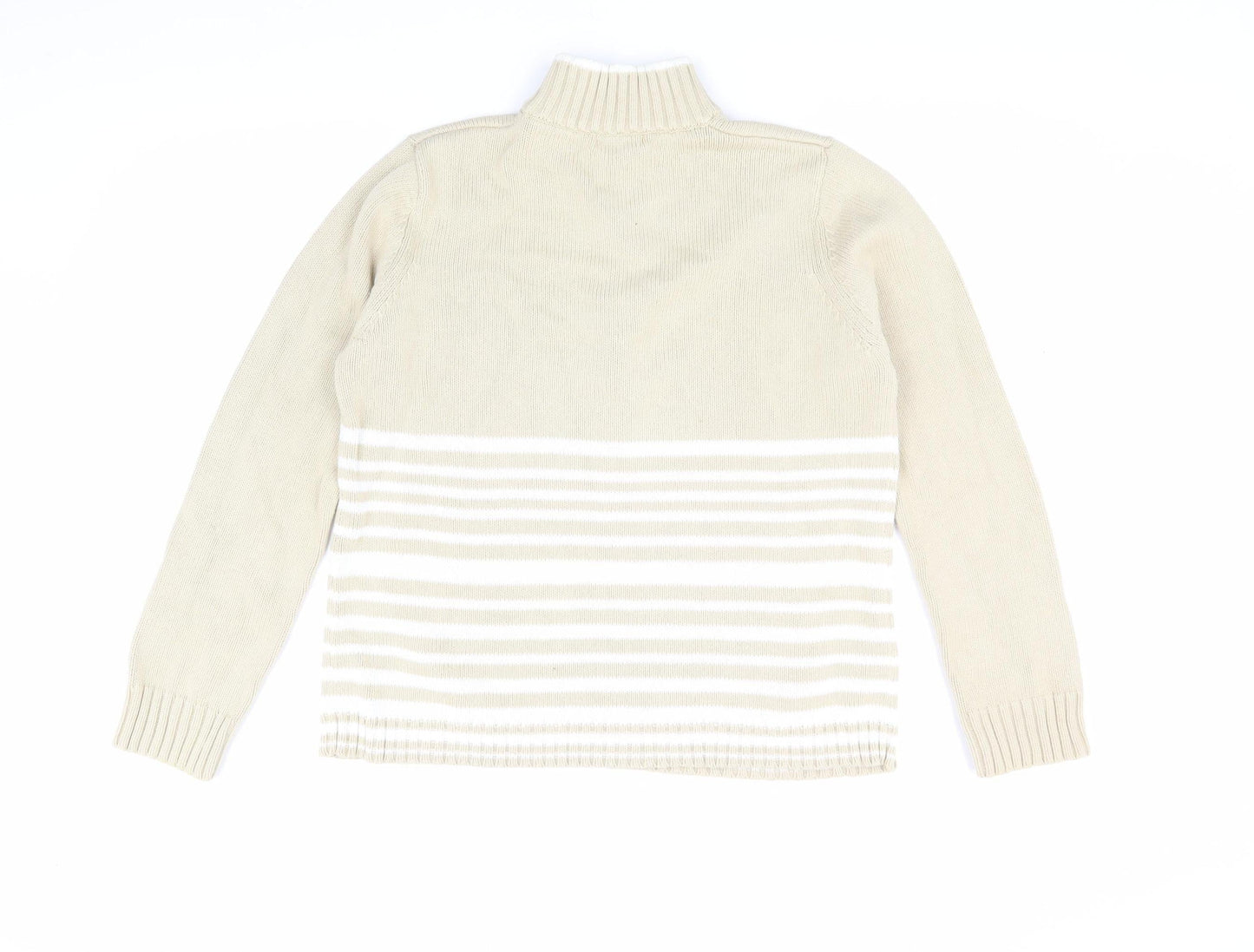 Littlewoods Beige Mock Neck Striped Jumper, Size 14, Casual Women