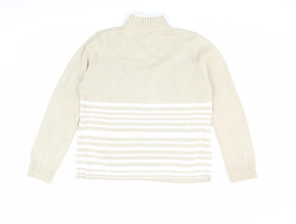 Littlewoods Beige Mock Neck Striped Jumper, Size 14, Casual Women