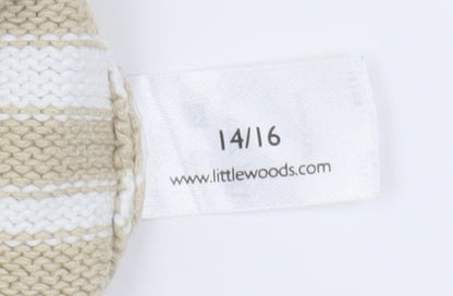 Littlewoods Beige Mock Neck Striped Jumper, Size 14, Casual Women