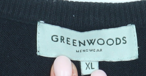 Greenwoods Men's Black XL V-Neck Pullover Jumper