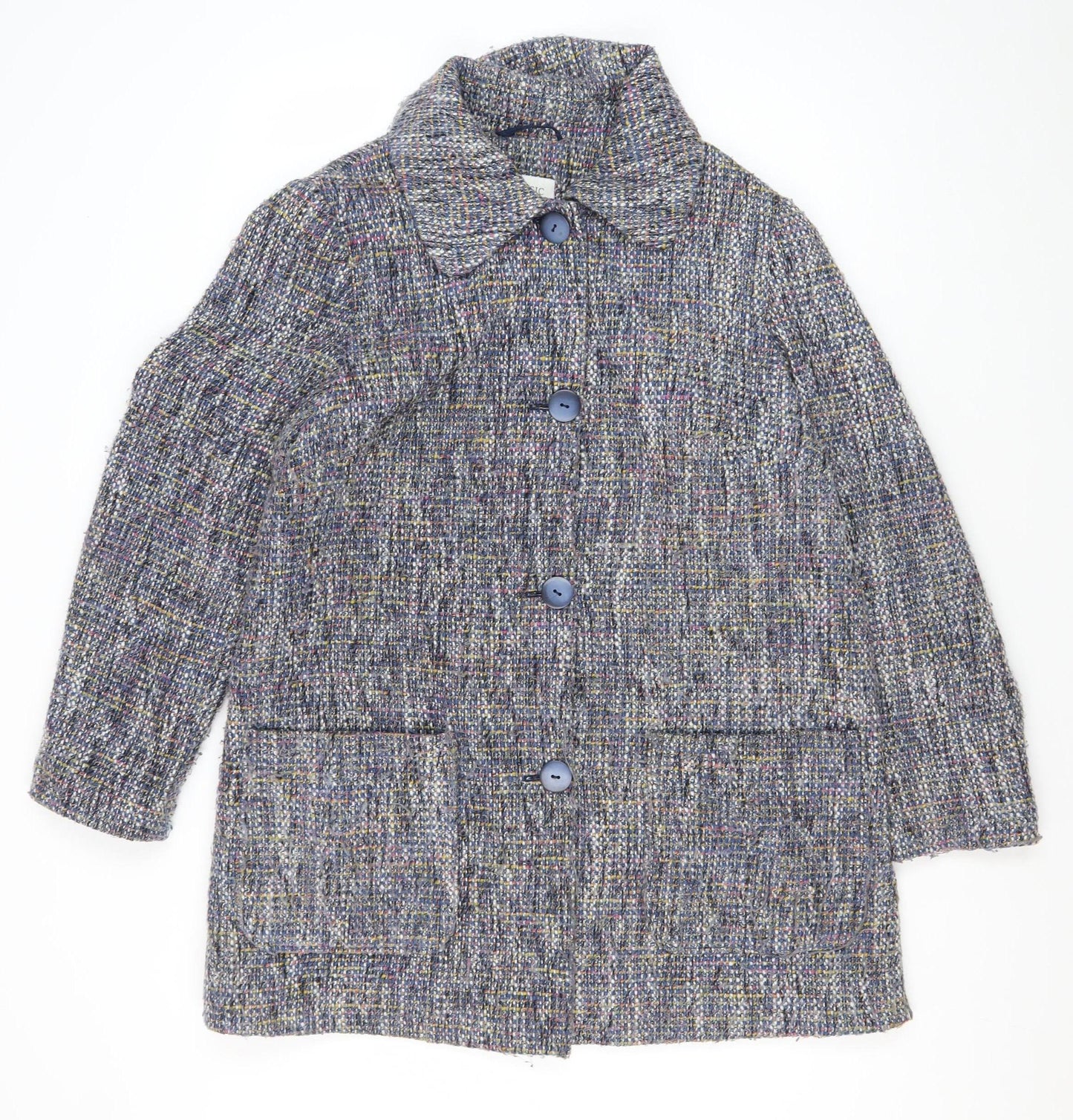 Women's Blue Classic Tweed Mid-Length Coat Size 18