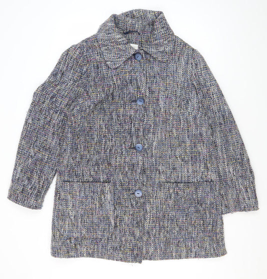 Women's Blue Classic Tweed Mid-Length Coat Size 18