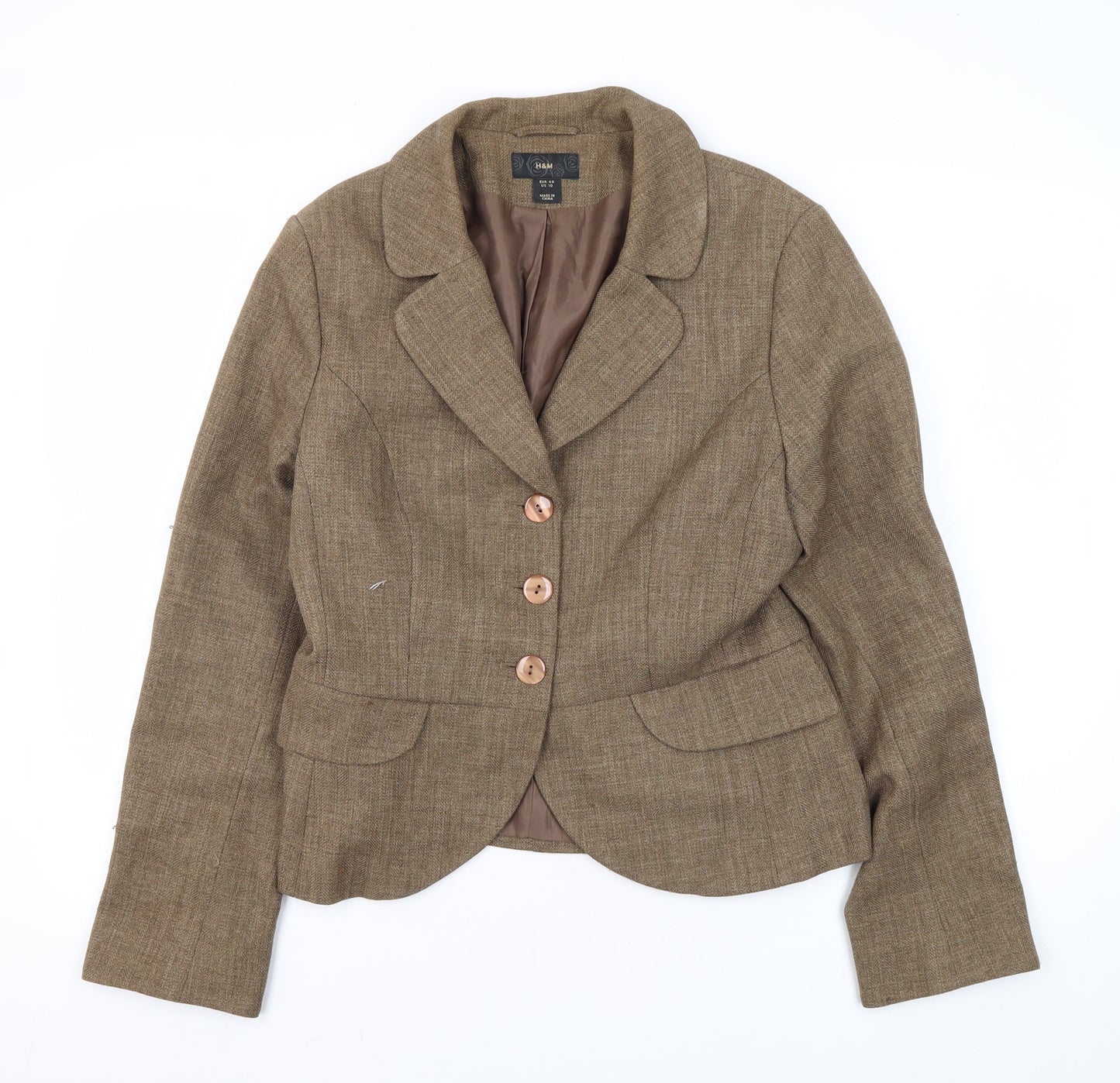 H&M Women's Brown Tweed Blazer, Size 12, Business Style