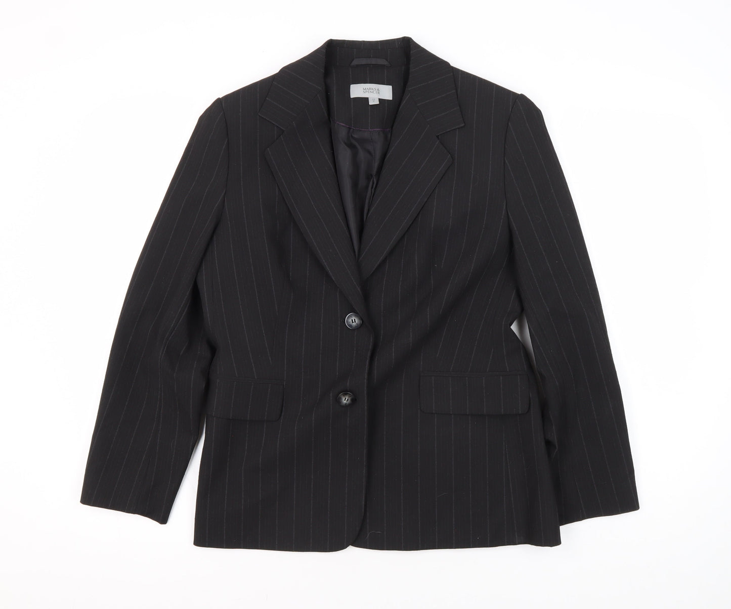 Marks and Spencer Women's Black Pinstripe Suit Jacket Size 14