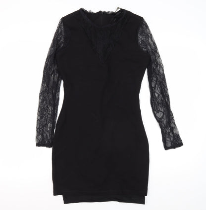 Zara Women's Black Bodycon Lace Sleeve Dress Size 8