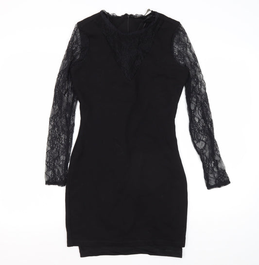 Zara Women's Black Bodycon Lace Sleeve Dress Size 8