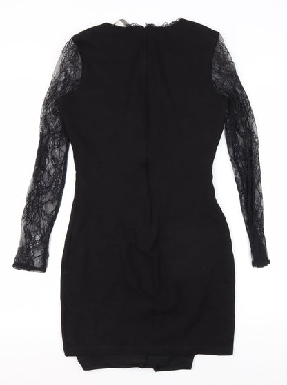 Zara Women's Black Bodycon Lace Sleeve Dress Size 8