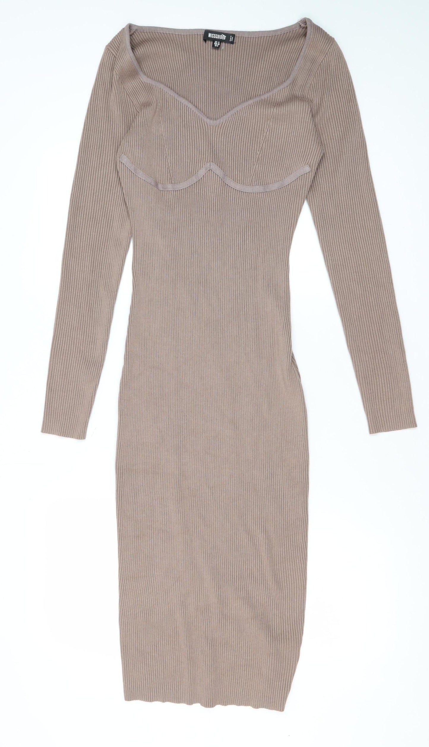 Missguided Women's Beige Bodycon Midi Dress Size 12