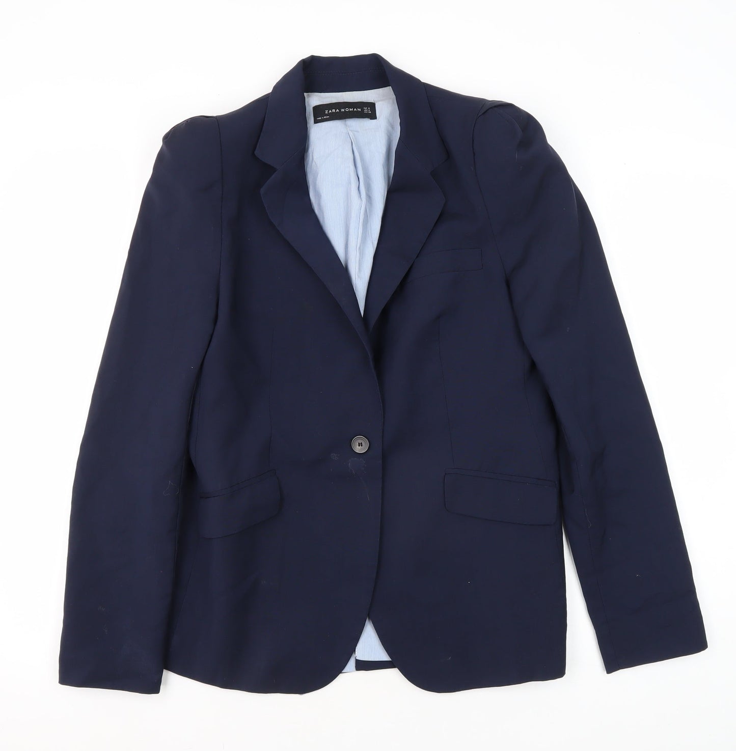 Zara Woman Blue Wool Blazer, Women's M, Classic Fit