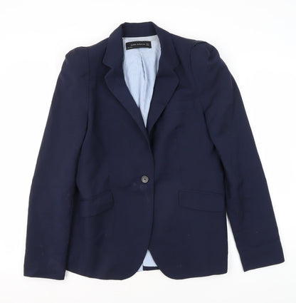 Zara Woman Blue Wool Blazer, Women's M, Classic Fit