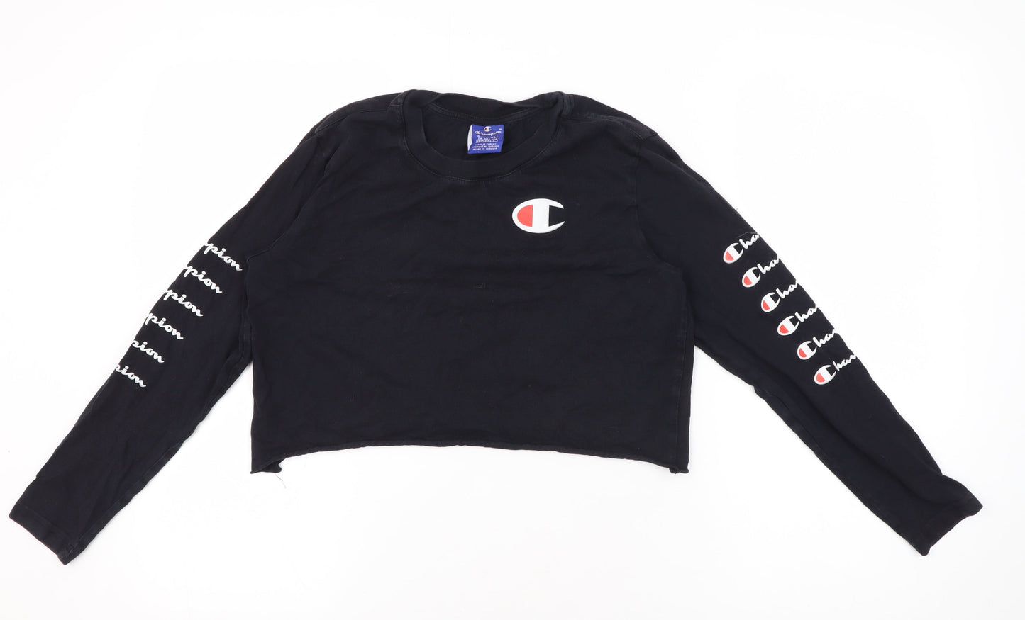 Womens UK Size XS Champion Black Cropped T-Shirt