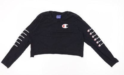 Womens UK Size XS Champion Black Cropped T-Shirt