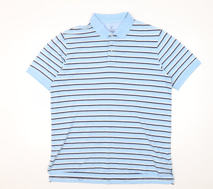 Lands' End Men's Blue Striped Polo Shirt - Medium