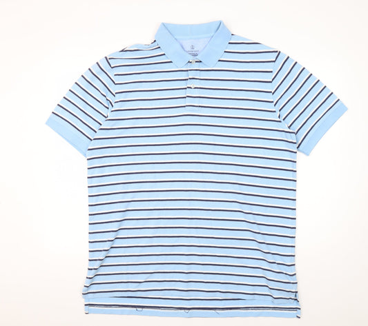Lands' End Men's Blue Striped Polo Shirt - Medium
