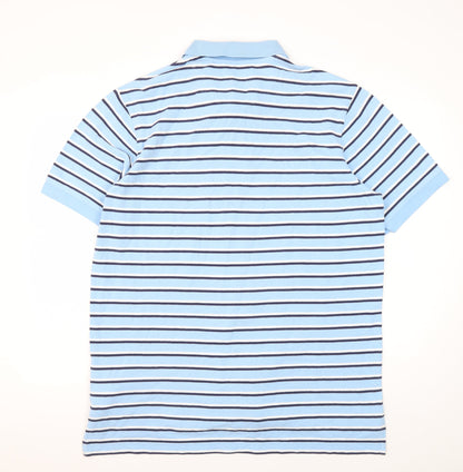 Lands' End Men's Blue Striped Polo Shirt - Medium
