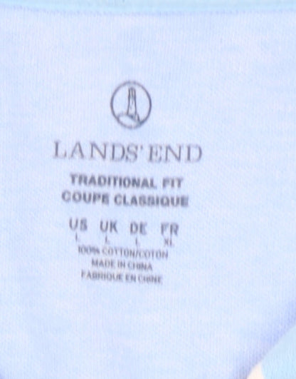 Lands' End Men's Blue Striped Polo Shirt - Medium