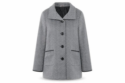 Anne de Lancay Women's Grey Herringbone Overcoat - L
