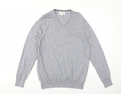 Marks and Spencer Men's Grey Wool V-Neck Pullover L