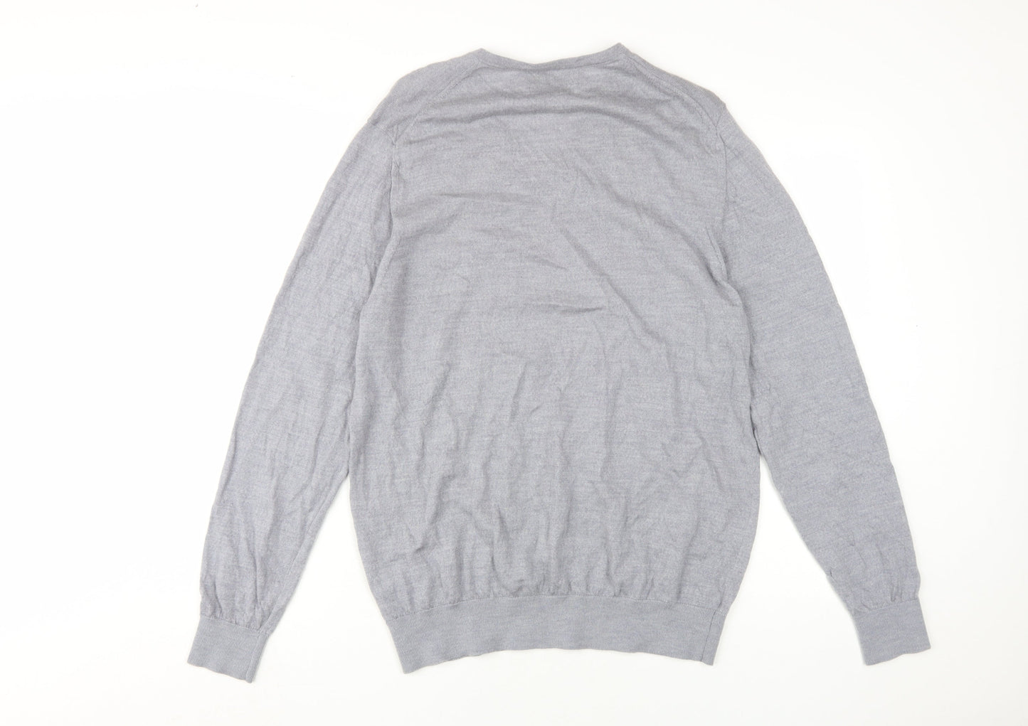 Marks and Spencer Men's Grey Wool V-Neck Pullover L