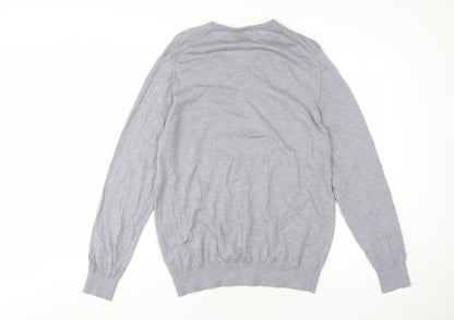 Marks and Spencer Men's Grey Wool V-Neck Pullover L