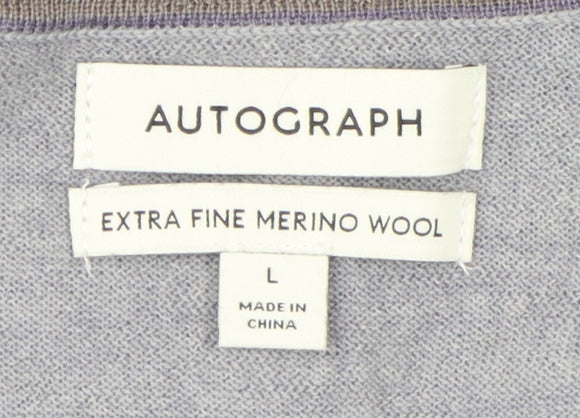 Marks and Spencer Men's Grey Wool V-Neck Pullover L