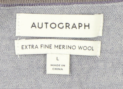 Marks and Spencer Men's Grey Wool V-Neck Pullover L