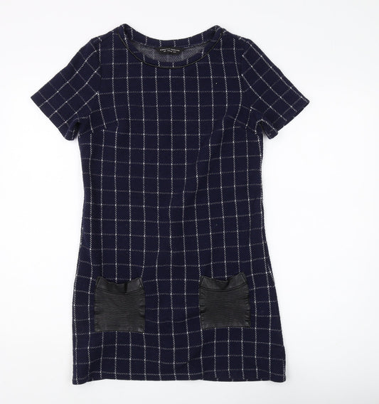 Dorothy Perkins Women's Blue Check Shift Dress Size 8