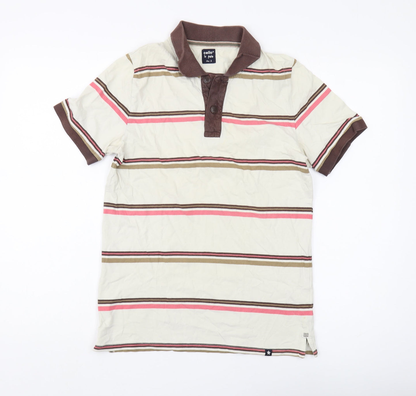 Celio Men's Beige Striped Short Sleeve Polo S