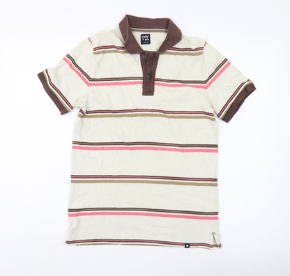 Celio Men's Beige Striped Short Sleeve Polo S