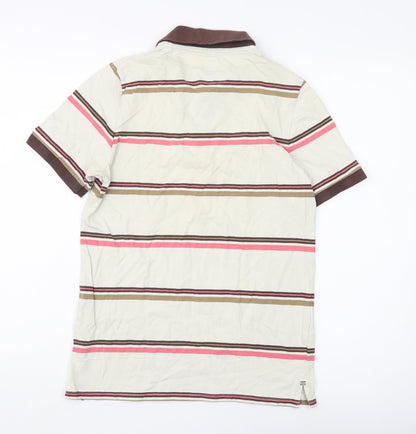 Celio Men's Beige Striped Short Sleeve Polo S