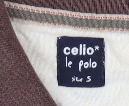 Celio Men's Beige Striped Short Sleeve Polo S