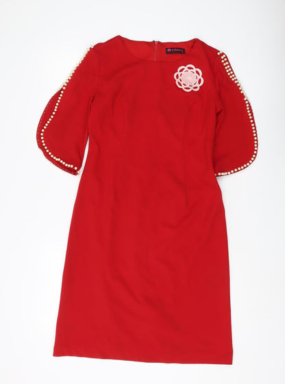 Everich Women's Red Pencil Dress Size 6 Beaded Sleeves