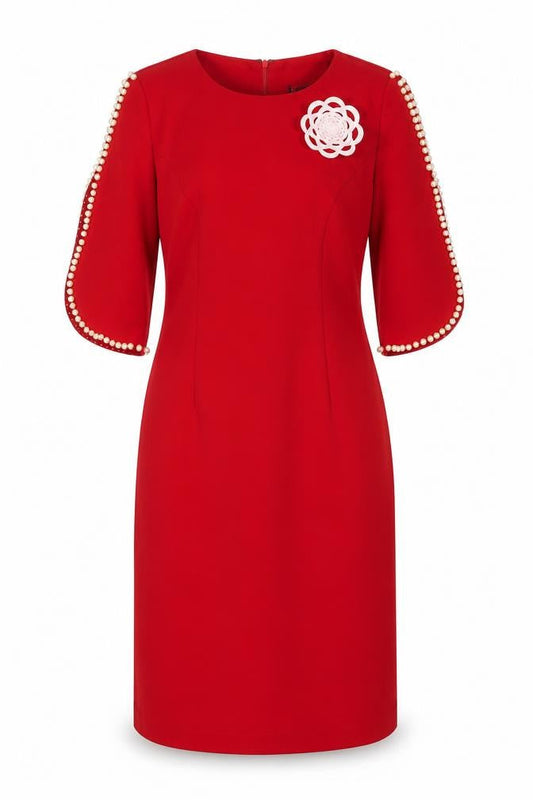 Everich Women's Red Pencil Dress Size 6 Beaded Sleeves