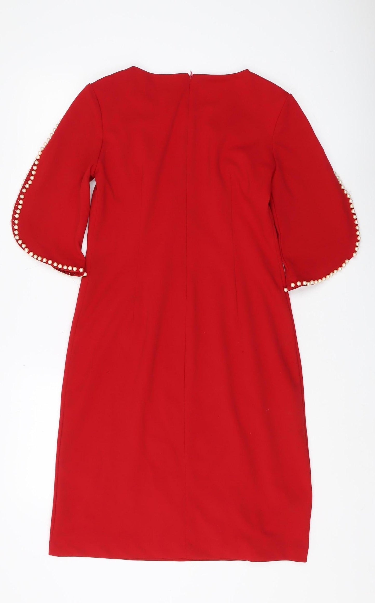 Everich Women's Red Pencil Dress Size 6 Beaded Sleeves