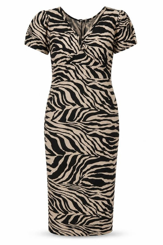 Boohoo Beige Animal Print Midi Bodycon Dress Size 12