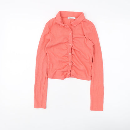 Womens UK Size S Zara Pink Cropped Button-Up
