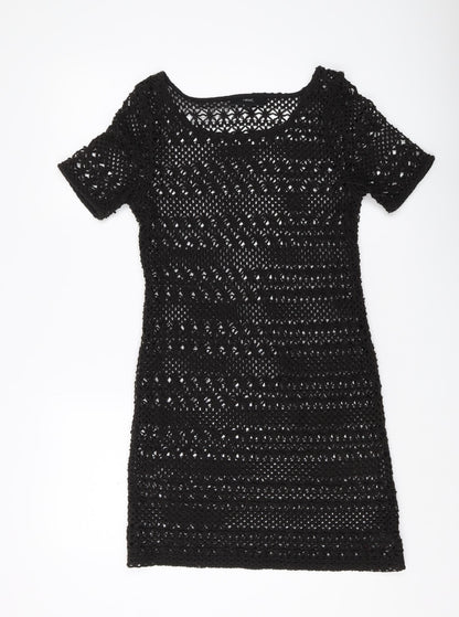 Next Women's Black Crochet Shift Dress Size 8