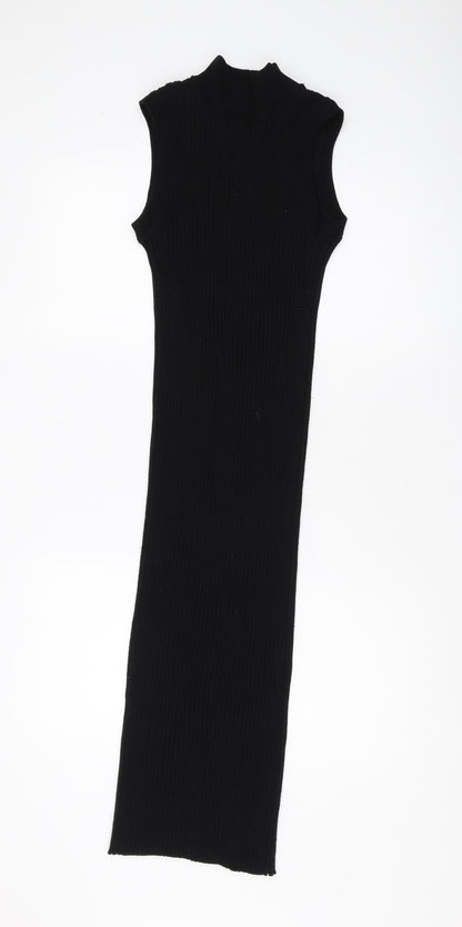 Zara Women Black XS High Neck Bodycon Midi Dress