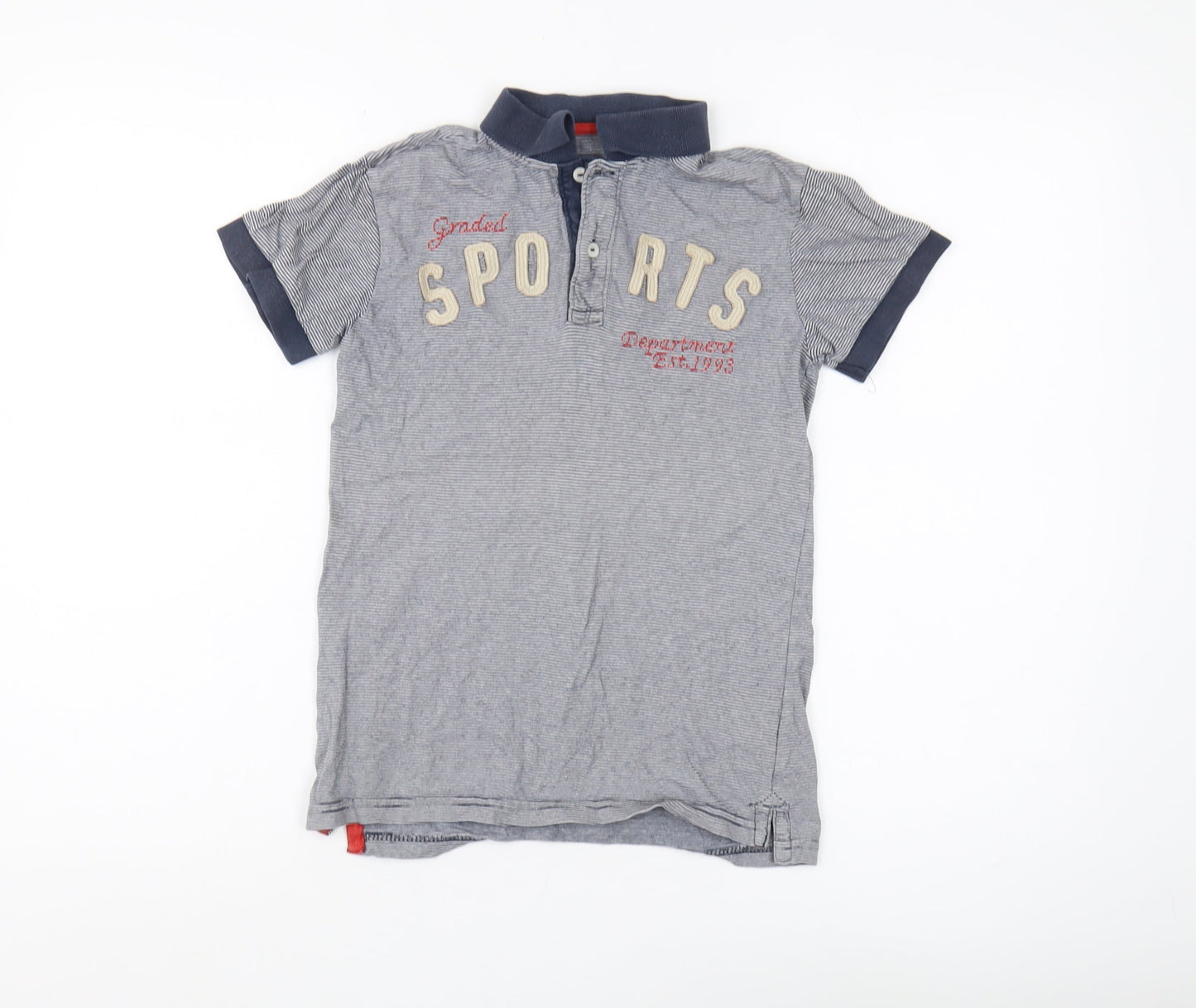 H&M Boys Grey Striped Polo T-Shirt 9-10 Years - Sports Logo