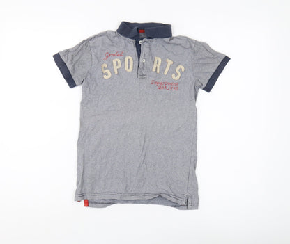 H&M Boys Grey Striped Polo T-Shirt 9-10 Years - Sports Logo