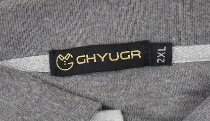 GHYUGR Men's Grey Long Sleeve Polo 2XL