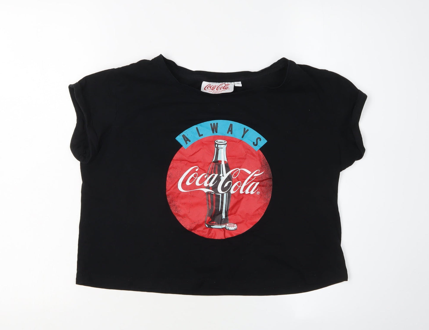 Womens UK Size M Coca-Cola Black Cropped T-Shirt