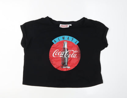 Womens UK Size M Coca-Cola Black Cropped T-Shirt