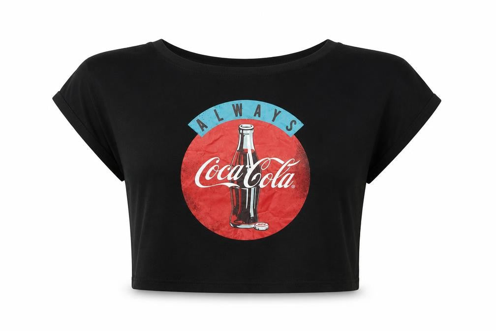 Womens UK Size M Coca-Cola Black Cropped T-Shirt