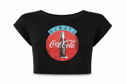 Womens UK Size M Coca-Cola Black Cropped T-Shirt