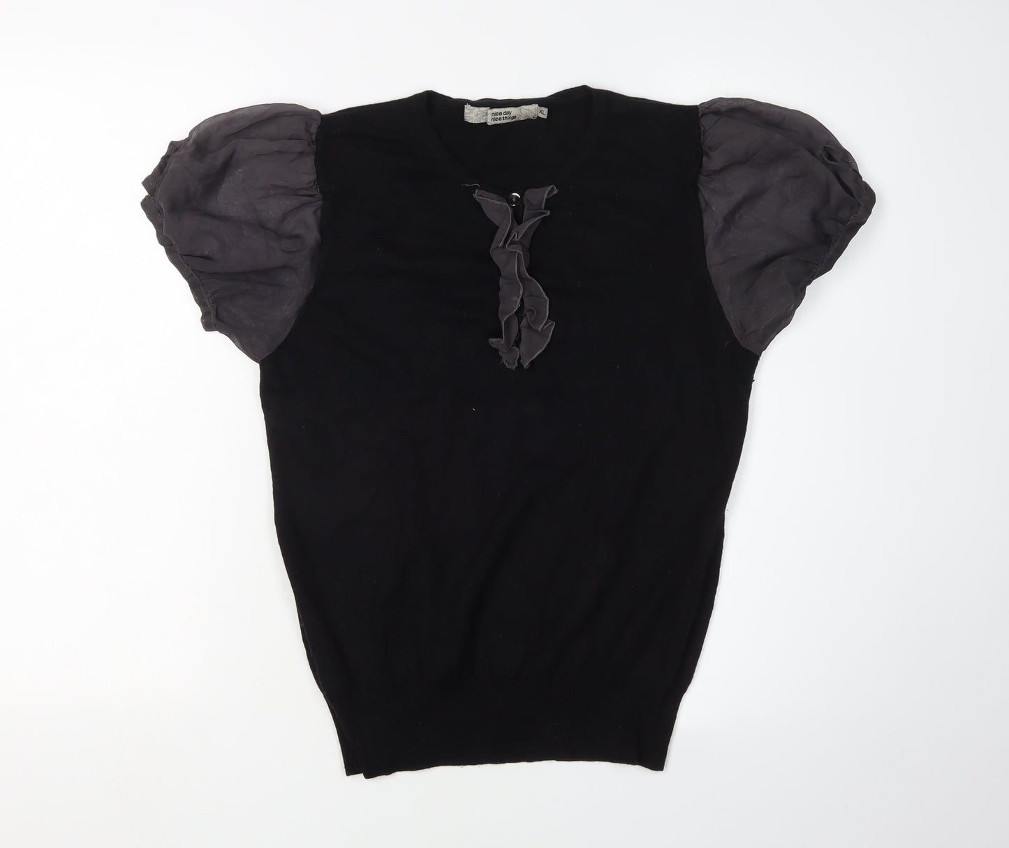 Nice Day Black Women's XL Pullover Jumper with Ruffle