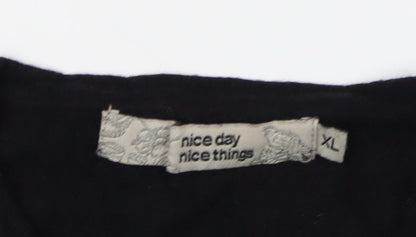 Nice Day Black Women's XL Pullover Jumper with Ruffle