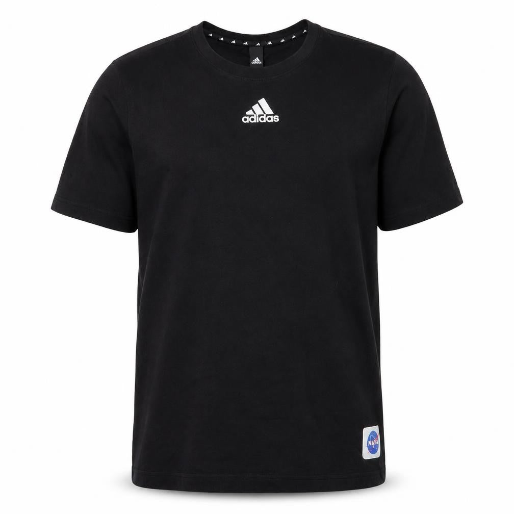 Front view of Adidas Men's Black NASA Logo T-Shirt L Crew Neck