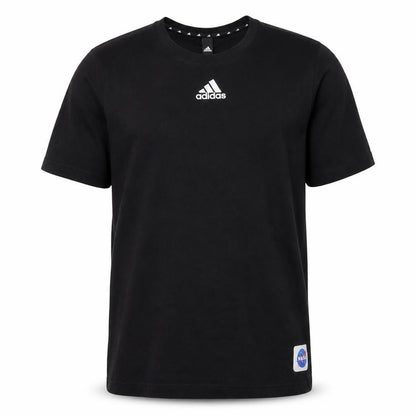 Front view of Adidas Men's Black NASA Logo T-Shirt L Crew Neck